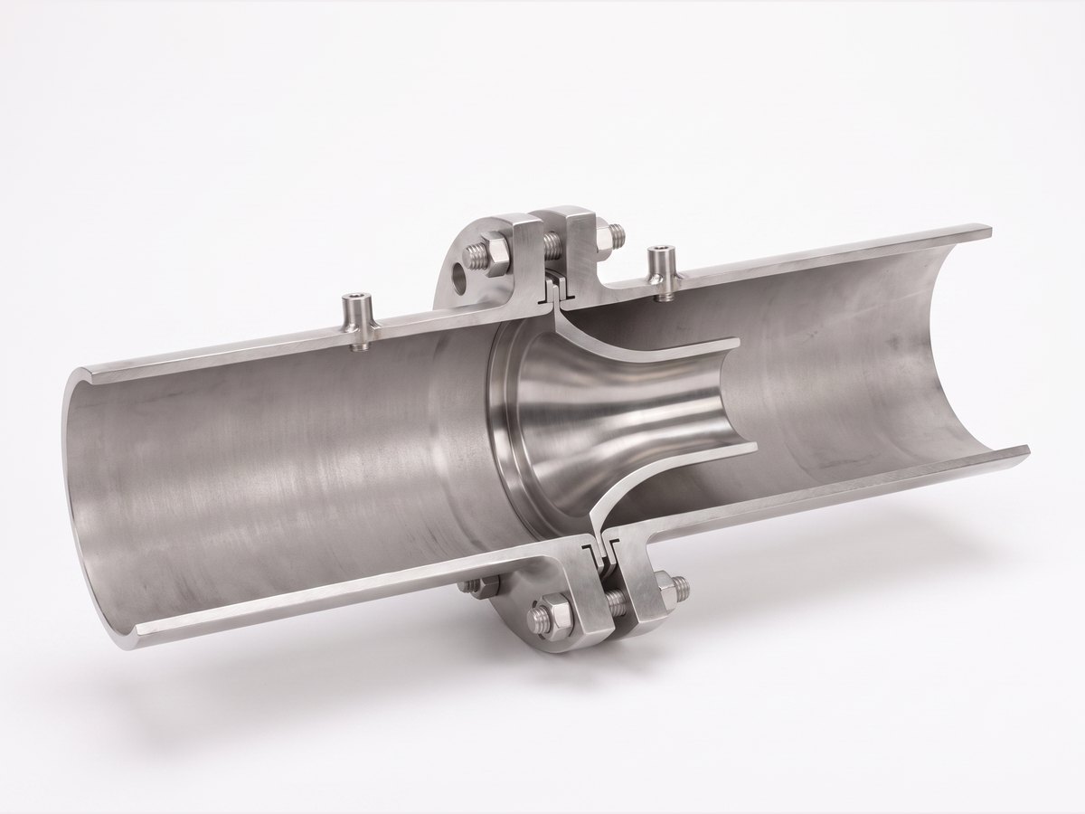 Flange type — nozzle clamped between flanges, cutaway image